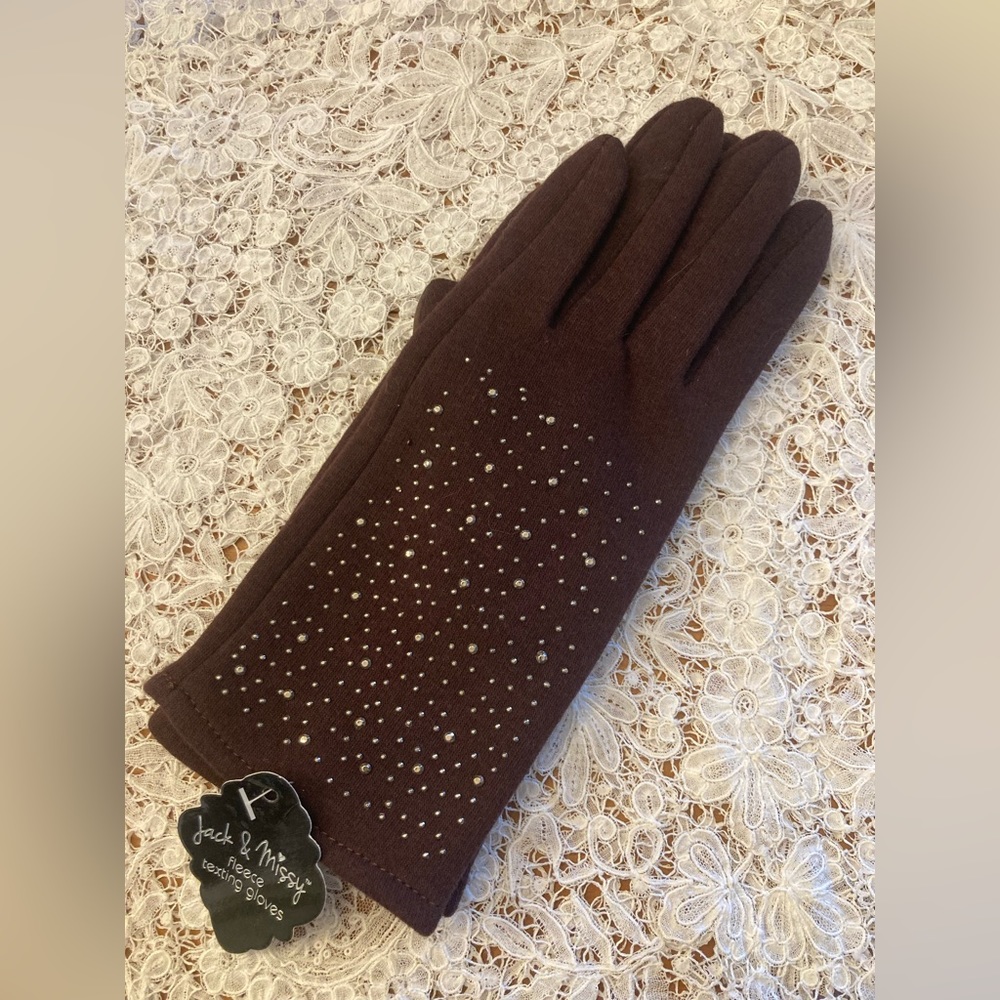 EMBELLISHED Gloves Jack & Missy fleece lined texting gloves NWT BROWN FA…